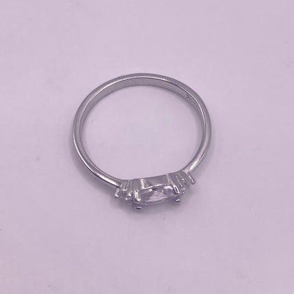 Vintage Silver Ring | Tiny Clear Crystal Simple Stacking Promise Wedding | 925 Sterling Silver Band Wedding Prom Everyday Jewelry