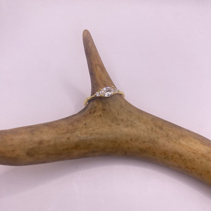 Vintage Tiny White/Clear Crystal Stacking Ring - Gold 925 Sterling Silver