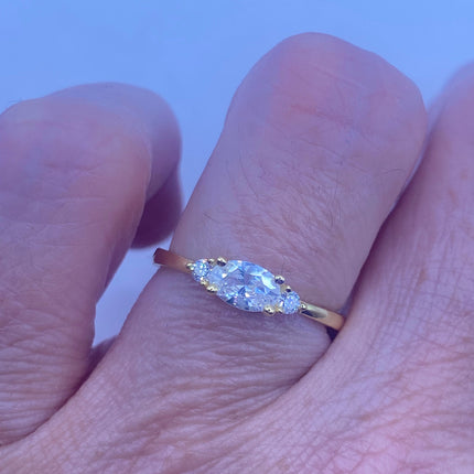 Vintage Tiny White/Clear Crystal Stacking Ring - Gold 925 Sterling Silver