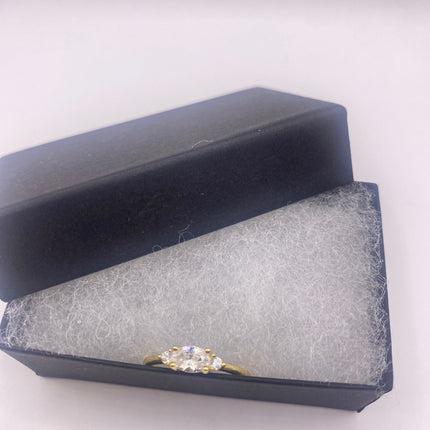 Vintage Tiny White/Clear Crystal Stacking Ring - Gold 925 Sterling Silver