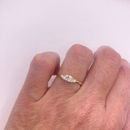 Vintage Tiny White/Clear Crystal Stacking Ring - Gold 925 Sterling Silver