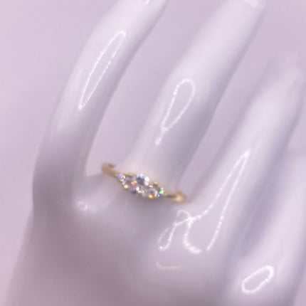 Vintage Tiny White/Clear Crystal Stacking Ring - Gold 925 Sterling Silver