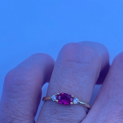 Vintage Pink Ruby Ring Tiny Crystal Stacking Ring - Gold 925 Sterling Silver
