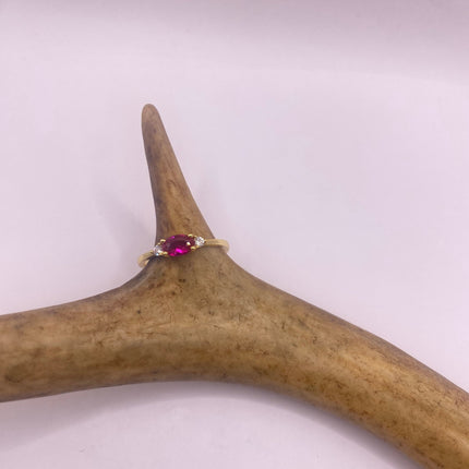Vintage Pink Ruby Ring Tiny Crystal Stacking Ring - Gold 925 Sterling Silver