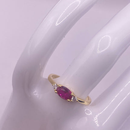 Vintage Pink Ruby Ring Tiny Crystal Stacking Ring - Gold 925 Sterling Silver