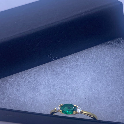 Vintage Gold Ring | Tiny Emerald Green Clear Crystal Diamond Dainty Band | Golden 925 Sterling Silver | Stacking Everyday Minimalist Ring
