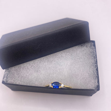 Vintage Blue Tiny Crystal Stacking Ring - Gold 925 Sterling Silver