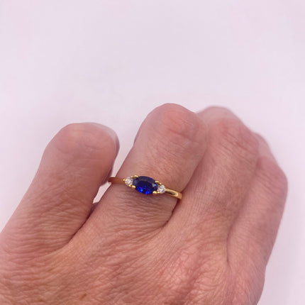 Vintage Blue Tiny Crystal Stacking Ring - Gold 925 Sterling Silver