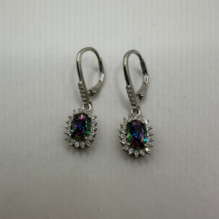Vintage Silver Earrings | Blue Mystic Topaz White Sapphire Gemstone Dangle Drop Chandelier Earrings | 925 Sterling Silver