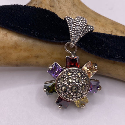Vintage Flower 925 Sterling Silver Black Velvet Choker Necklace