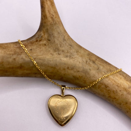 Vintage Gold Locket | Tiny 9k Gold Filled Heart Pendant Photo Charm Engraved "FIRST COMMUNION" Chalice | Gold 925 Sterling Silver Necklace