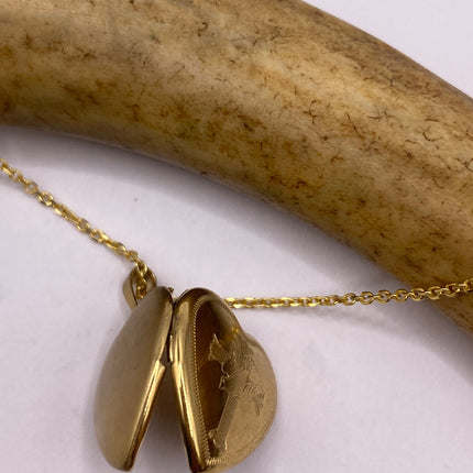 Vintage Gold Locket | Tiny 9k Gold Filled Heart Pendant Photo Memory Charm Engraved with Cross and Dove | Gold 925 Sterling Silver Necklace