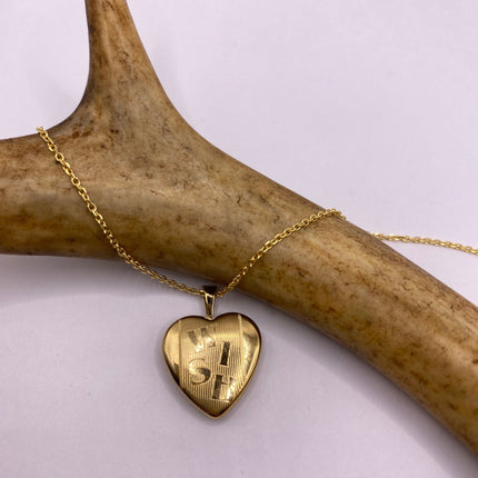 Vintage Gold Locket | Tiny 9k Gold Filled Heart Pendant Photo Memory Charm Engraved with "WISH" | Golden 925 Sterling Silver Chain Necklace
