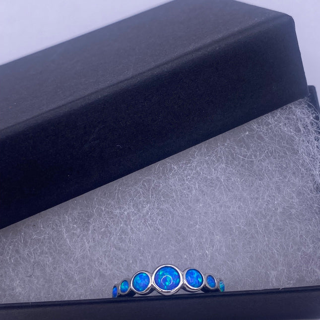 Vintage Silver Ring | Tiny Fire Blue Opal Ring Tiny Stacking Promise Ring | 925 Sterling Silver Band Minimalist Jewelry Prom Wedding Ring