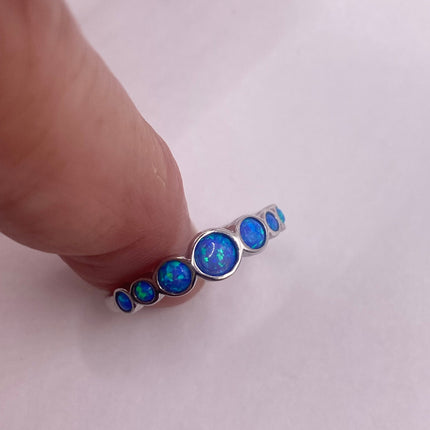 Vintage Silver Ring | Tiny Fire Blue Opal Ring Tiny Stacking Promise Ring | 925 Sterling Silver Band Minimalist Jewelry Prom Wedding Ring