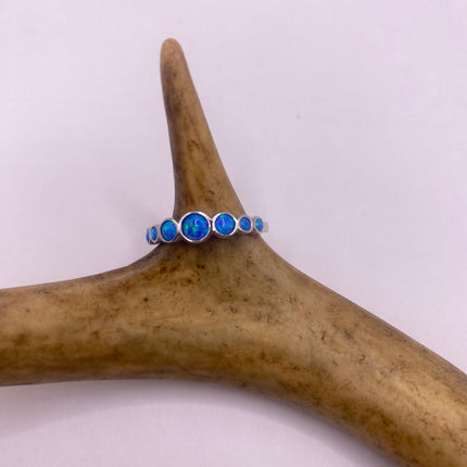 Vintage Silver Ring | Tiny Fire Blue Opal Ring Tiny Stacking Promise Ring | 925 Sterling Silver Band Minimalist Jewelry Prom Wedding Ring