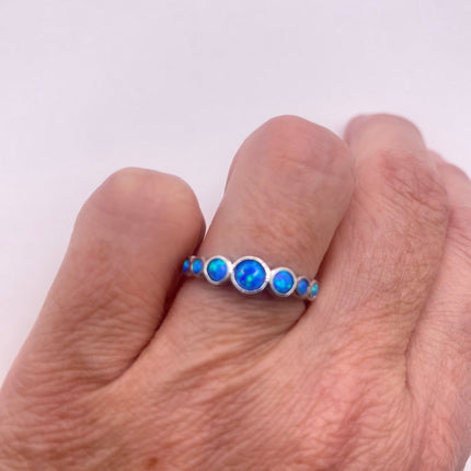 Vintage Silver Ring | Tiny Fire Blue Opal Ring Tiny Stacking Promise Ring | 925 Sterling Silver Band Minimalist Jewelry Prom Wedding Ring