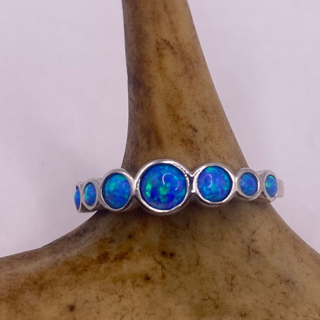 Vintage Silver Ring | Tiny Fire Blue Opal Ring Tiny Stacking Promise Ring | 925 Sterling Silver Band Minimalist Jewelry Prom Wedding Ring