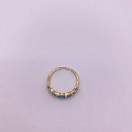 Vintage Gold Ring | Tiny Fire Blue Opal Gemstone Stacking Promise | Golden 925 Sterling Silver Minimalist Jewelry Prom Wedding Everyday Ring