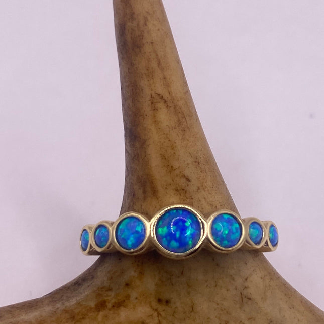 Vintage Gold Ring | Tiny Fire Blue Opal Gemstone Stacking Promise | Golden 925 Sterling Silver Minimalist Jewelry Prom Wedding Everyday Ring