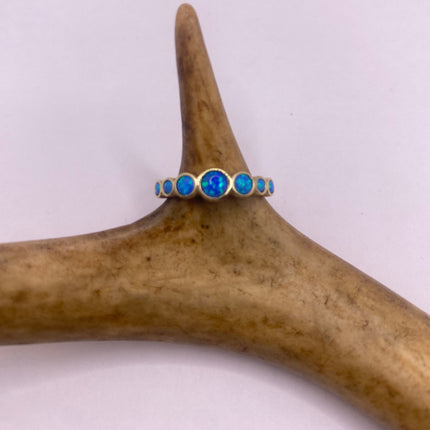 Vintage Gold Ring | Tiny Fire Blue Opal Gemstone Stacking Promise | Golden 925 Sterling Silver Minimalist Jewelry Prom Wedding Everyday Ring