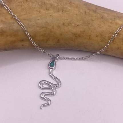 Vintage Tiny Silver Snake Pendant on Delicate 925 Sterling Silver Necklace