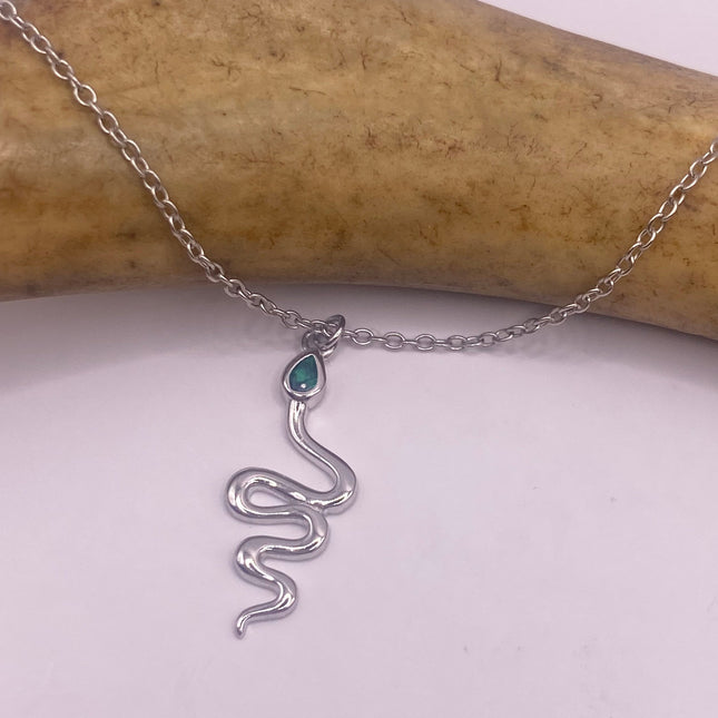 Vintage Tiny Silver Snake Pendant on Delicate 925 Sterling Silver Necklace