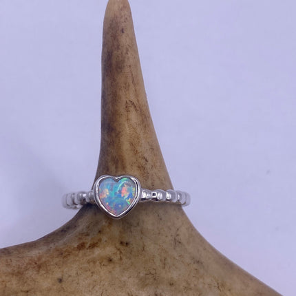 Vintage Fire Opal Ring Tiny Heart Stacking Promise Ring - 925 Sterling Silver Band Minimalist Jewelry for Prom Wedding or Everyday Ring