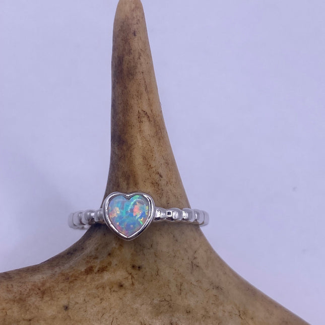 Vintage Fire Opal Ring Tiny Heart Stacking Promise Ring - 925 Sterling Silver Band Minimalist Jewelry for Prom Wedding or Everyday Ring