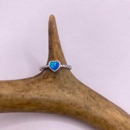 Vintage Tiny Gemstone Ring | Blue Fire Opal Heart Stacking Promise Ring - 925 Sterling Silver Band Jewelry for Prom Wedding or Everyday Ring