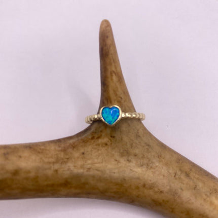 Vintage Blue Fire Opal Ring Tiny Heart Stacking Promise Ring - 925 Sterling Silver Gold Band Minimalist Jewelry for Prom or Wedding Ring