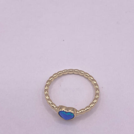 Vintage Blue Fire Opal Ring Tiny Heart Stacking Promise Ring - 925 Sterling Silver Gold Band Minimalist Jewelry for Prom or Wedding Ring
