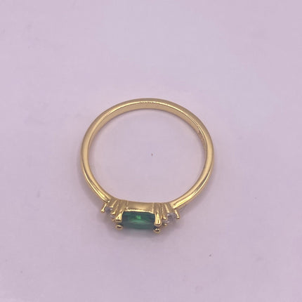 Vintage Gold Ring | Tiny Emerald Green Clear Crystal Diamond Dainty Band | Golden 925 Sterling Silver | Stacking Everyday Minimalist Ring