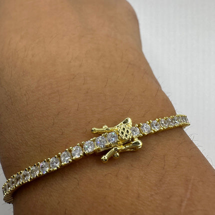 Vintage Gold Tennis Bracelet | Cubic Zirconia Crystal Diamond Box Bracelet | Gold 925 Sterling Silver Elegant Everyday Wedding Prom Jewelry
