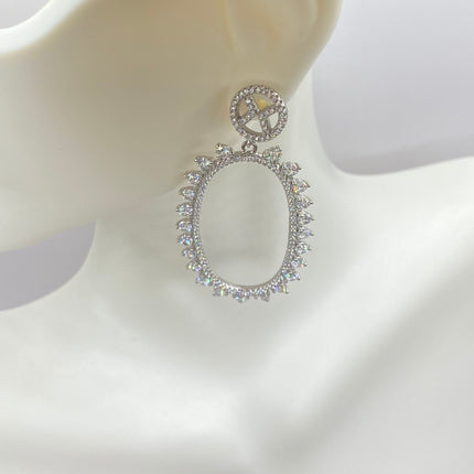 Vintage Silver Earrings | White Sapphire Hoop Loop Chandelier Earrings | 925 Sterling Silver