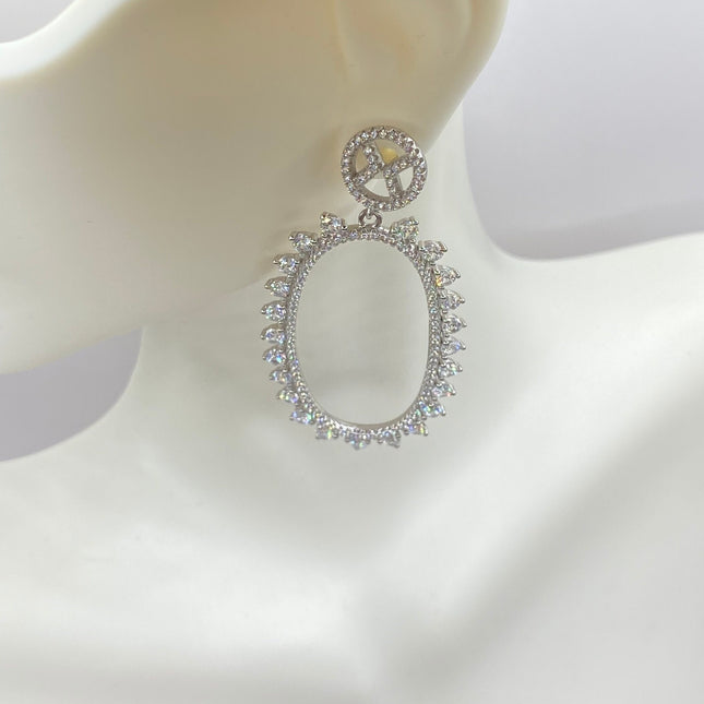 Vintage Silver Earrings | White Sapphire Hoop Loop Chandelier Earrings | 925 Sterling Silver