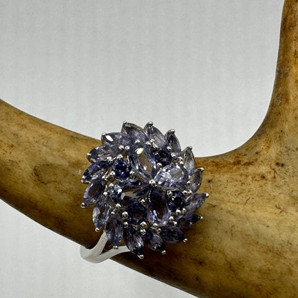 Vintage Blue Tanzanite Wedding Ring Band - 925 Sterling Silver