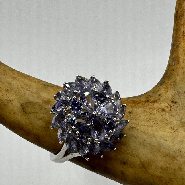 Vintage Blue Tanzanite Wedding Ring Band - 925 Sterling Silver