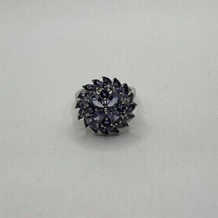 Vintage Blue Tanzanite Wedding Ring Band - 925 Sterling Silver