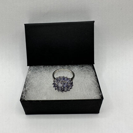 Vintage Blue Tanzanite Wedding Ring Band - 925 Sterling Silver