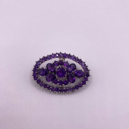 Vintage Brooch Pin | Deco Purple Amethyst | 925 Sterling Silver Pin Brooch Choker Necklace