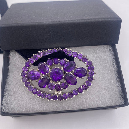 Vintage Brooch Pin | Deco Purple Amethyst | 925 Sterling Silver Pin Brooch Choker Necklace