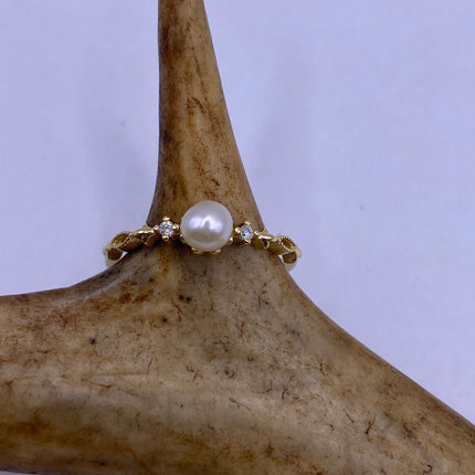 Vintage Tiny White Pearl Stacking Promise Ring - 925 Sterling Silver Gold Band Minimalist Jewelry for Prom Wedding or Everyday Ring
