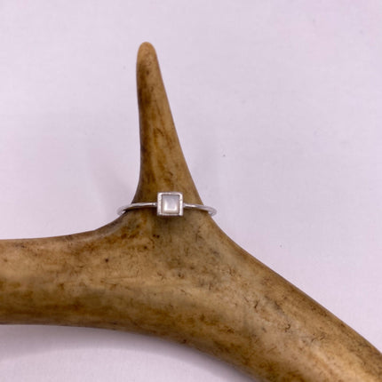Vintage Tiny Mother of White Pearl Stacking Promise Ring - 925 Sterling Silver Band Minimalist Jewelry for Prom Wedding or Everyday Ring