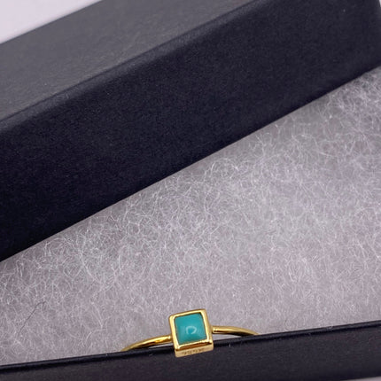 Vintage Tiny Turquoise Stacking Promise Ring - 925 Sterling Silver Gold Band Minimalist Jewelry for Prom Wedding or Everyday Ring