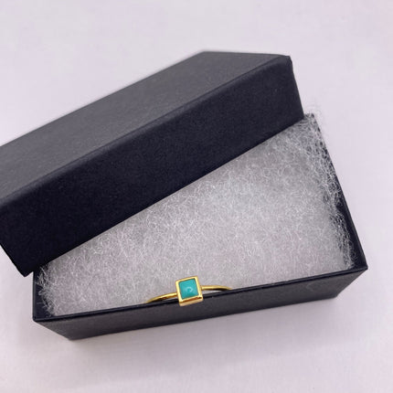 Vintage Tiny Turquoise Stacking Promise Ring - 925 Sterling Silver Gold Band Minimalist Jewelry for Prom Wedding or Everyday Ring