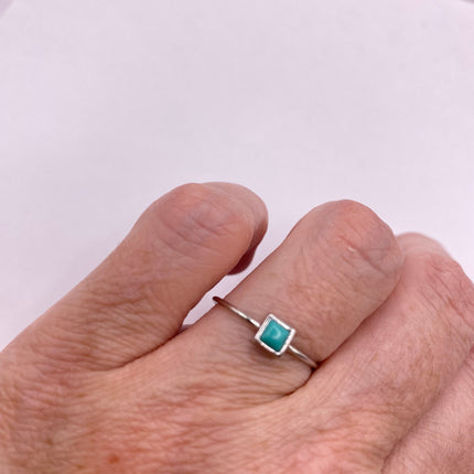 Vintage Tiny Turquoise Stacking Promise Ring - 925 Sterling Silver Band Minimalist Jewelry for Prom Wedding or Everyday Ring