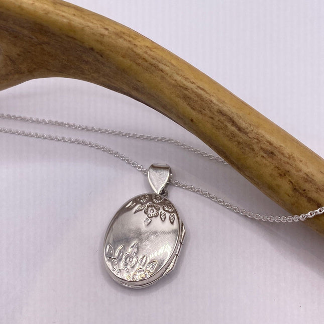 Vintage Silver Locket | Tiny Oval Photo Locket Pendant Photo Memory Charm | 925 Sterling Silver Chain Necklace Holds Small Photo or Memory