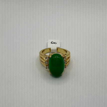 Vintage Gold Jade Ring | Green Gemstone Jade Crystal Birthstone Lucky Cocktail Ring | Golden Bronze Gold Ring