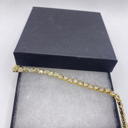 Heart Tennis Bracelet - Vintage Gold & Sterling Silver Cubic Zirconia Jewelry-Bracelets-TomWayne Jewelers
